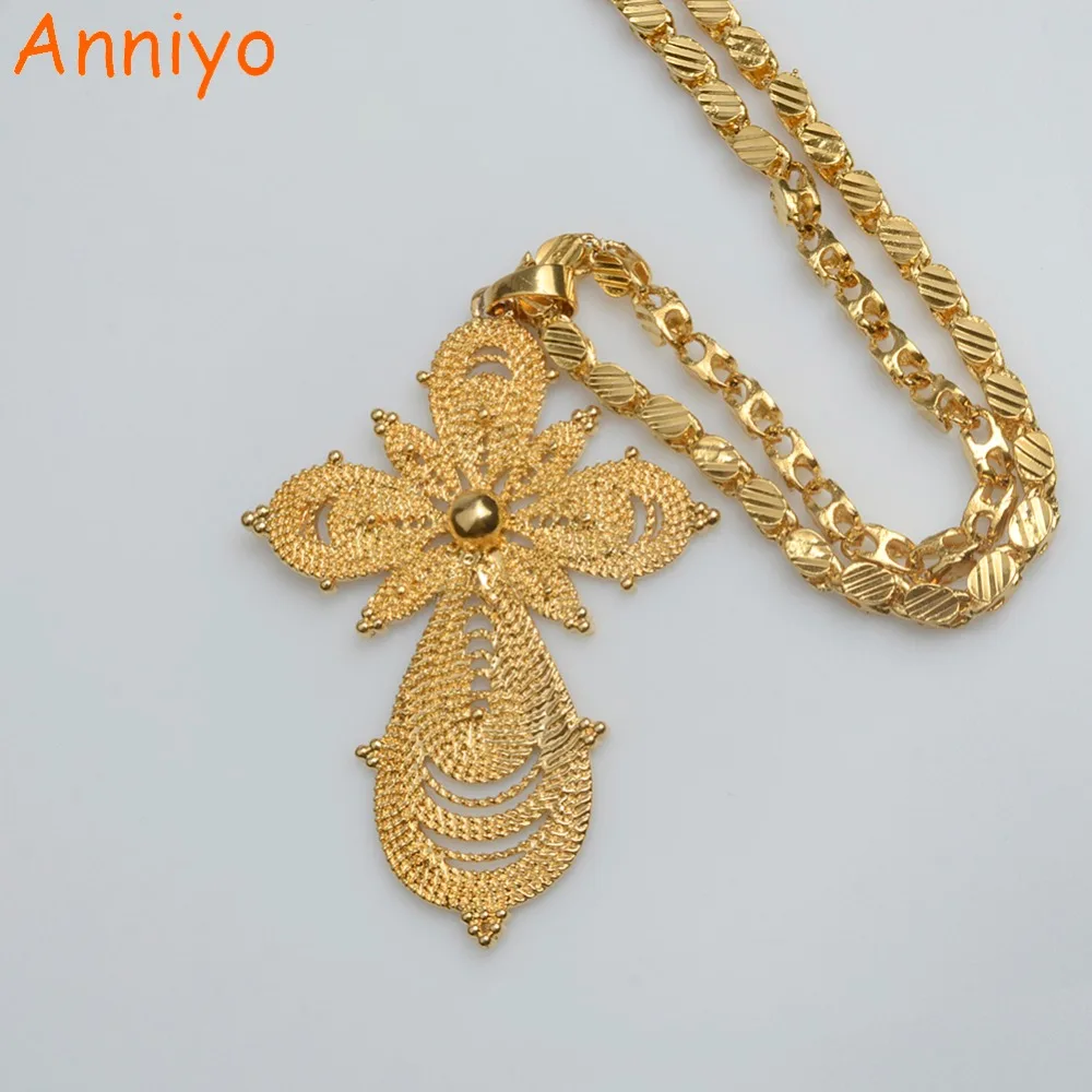 Anniyo Ethiopian Gold Color Big Cross Pendant & Ethnic Necklaces for