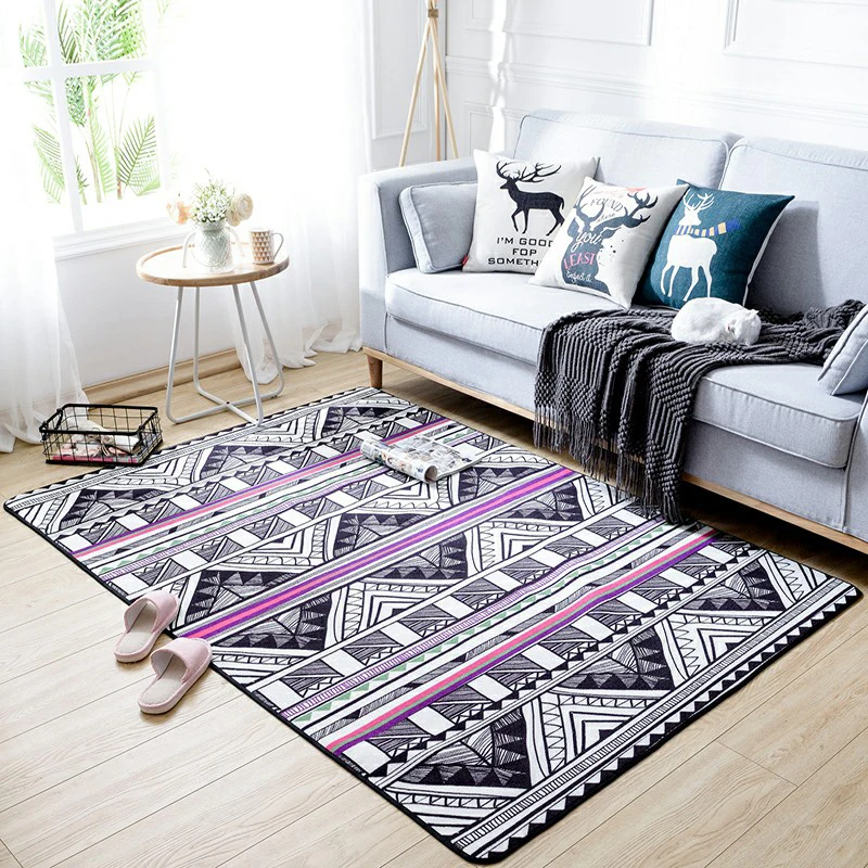 Классический Национальный стиль ковер геометрический Бамбук Черный Белый нескользящий моющийся прочный ковер для гостиной/спальни