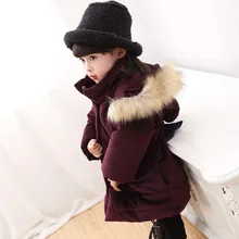 winter girls jacket children Fur collar bow hand plug of cotton coat kid Overcoat new