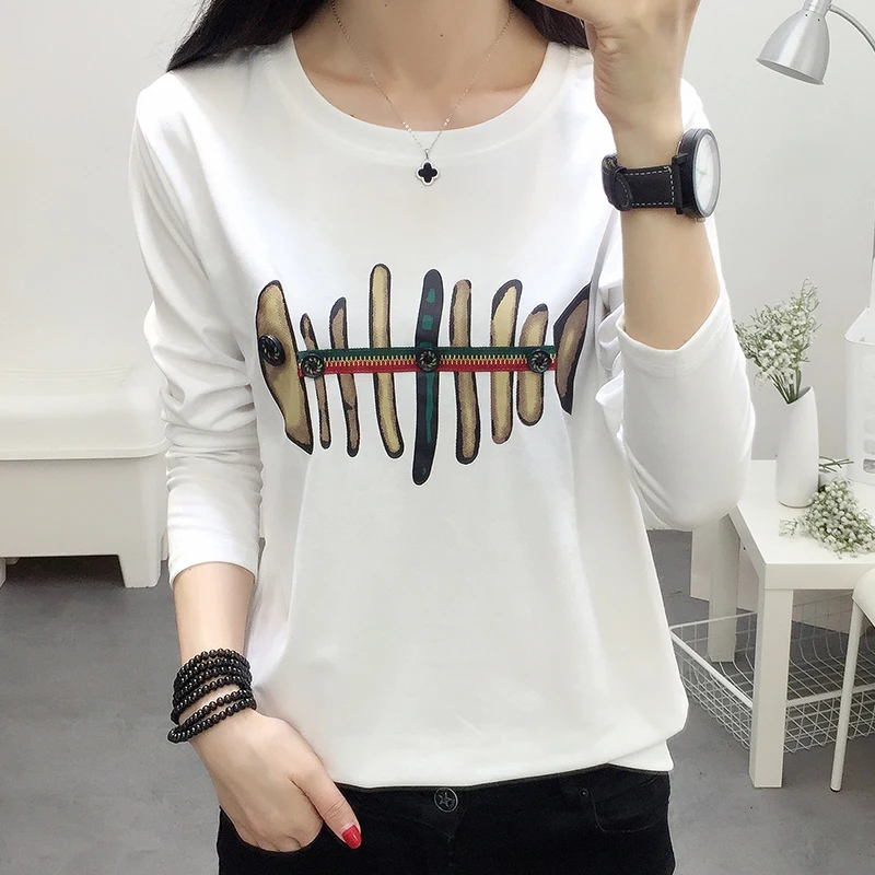 AOSSVIAO Print T Shirt Women T-Shirt Women Long Sleeve Casual Woman Tshirt Autumn And Winter Top Tee Shirt Femme Poleras Mujer Tops