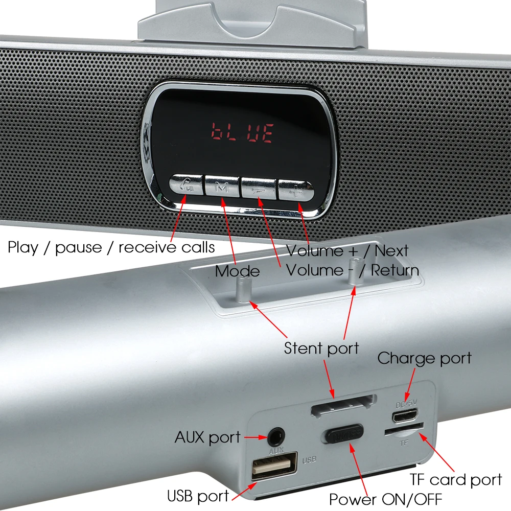 TOPROAD HIFI Bluetooth Динамик Беспроводной приемник стерео звуковая панель TF FM USB микрофонная стойка держатель супер бас двойной Динамик s для телефона ТВ ПК