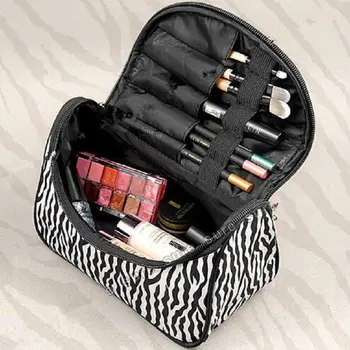 

makeup organizer nylon organizador make up makyaj opbergdoos Zebra pattern storage box rangement maquillage maleta de maquiagem