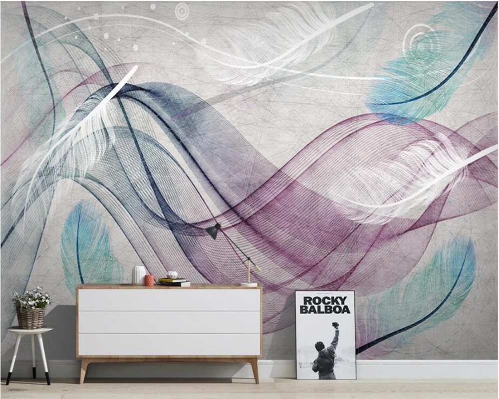 Lineas Abstractas De Plumas De Colores Nordicos 3d Papel Pintado