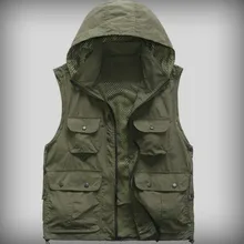 Мужская верхняя куртка для фотосъемки с капюшоном на молнии, Рыболовный Жилет, быстросохнущая дышащая сетчатая велосипедная жилетка для мужчин