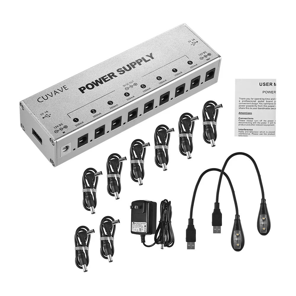 

Guitar Pedal Power Supply Station 9 Isolated DC Outputs for 9V/ 12V Guitar Effect Pedal with 2 USB LED Lights 2 USB Outputs