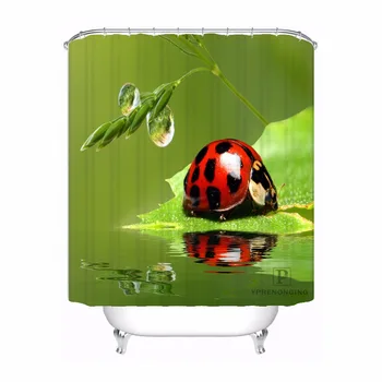 

Custom Ladybugs Drops Grass Shower Bath Curtain Mildewproof Waterproof Polyester Various Sizes#180417-03-20