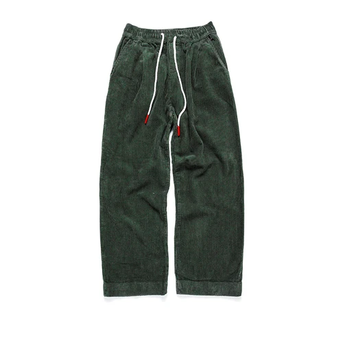 Вельветовые широкие брюки для мужчин и женщин, уличная одежда в стиле хип-хоп, повседневные брюки для мужчин,, японский эластичный пояс, свободные, одноцветные, мешковатые штаны для бега - Цвет: Зеленый