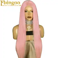 Ebingoo High Temperature Fiber Peruca Perruque Long Straight Pink Synthetic Lace Front Wig With Middle Parting For Women