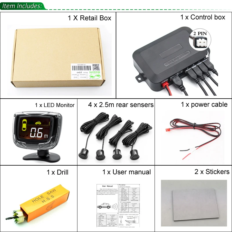 4 Sensors 22mm LCD Backlight Display Car Parking Sensor Reverse Backup Radar Ultrasonic Detector Parktronic 6 Colors