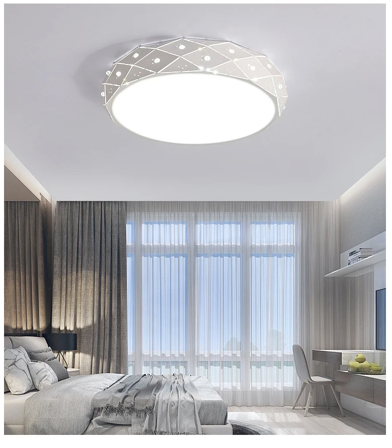 Современный светодиодный потолочный светильник, акриловый светильник для спальни, железный светильник для учебы, лампа для гостиной с регулируемой яркостью, AC110-260V, белый, круговой, внутренний светильник