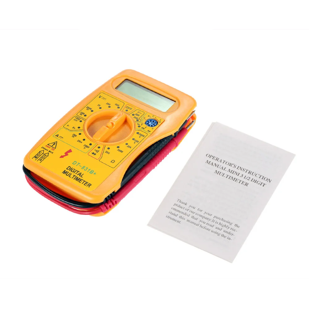 

Mini Digital Multimeter yellow DMM Voltmeter Ammeter Ohmmeter Current Resistance Diode Transistor hFE Tester DT-831B+