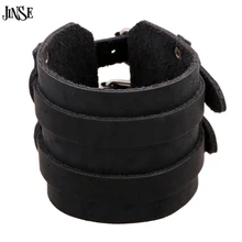 JINSE модный двойной кожаный ремешок на запястье дружба большой широкий браслет для мужчин пряжка Винтаж Панк ювелирные изделия HQ159