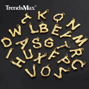 

Trendsmax Bamboo Initial letter Pendant Necklace Charm Gold Gunmetal Capital Letter necklace for Men Women Jewelry Gift KPM148