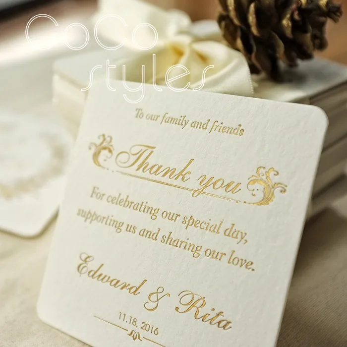  Cocostyles personalized brief square off white thank you tag with gold foiling printing for wedding - 32893791049