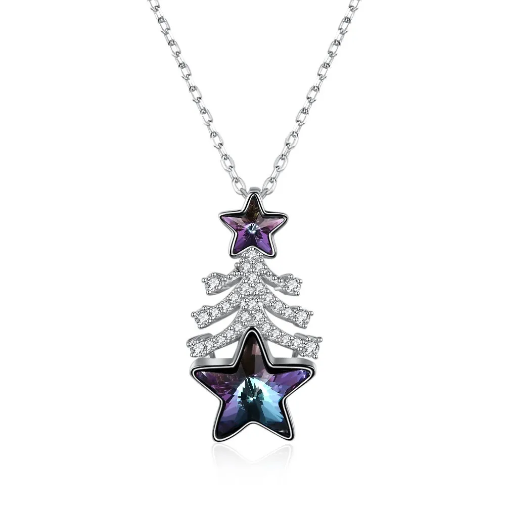 INALIS Горячие кристаллами от Swarovski Рождество взрывы 925 пробы Серебряный Рождественская елка звезда личность подвески