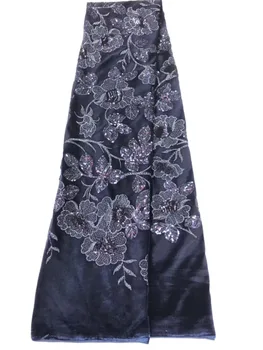 

High Quality L-10145 African Embroidered Tulle Lace Fabric Latest French sequins Lace Fabric with velvet