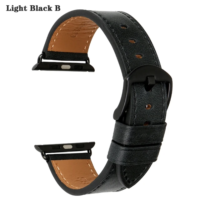 High Quality Leather Strap For Apple Watch Band 45mm 41mm 42mm 38mm 44mm 40mm Series 7 6 SE 5 4 3 iWatch Watchband Light Black B