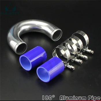

180 degree 57mm 2.25" Aluminum Turbo Intercooler tube Pipe +silicon hose+T clamp BLUE