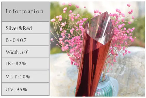 

10% VLT Red/Silver Mirror Film Home Office 20''X5' Reflective Window Tint Film Self adhesive Sticker