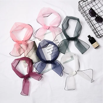 

2019 Fashion Soft Organza Silk Ribbon Plain Neck Scarf Foulard Femme Elegant Women's Wrap Handkerchief