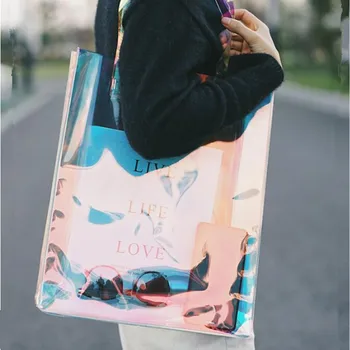 

Network Red Hot Sale Transparent Laser EVA Portable Bag High-end Gift Skin Care Products Shopping PVC Clothing Store Handbags