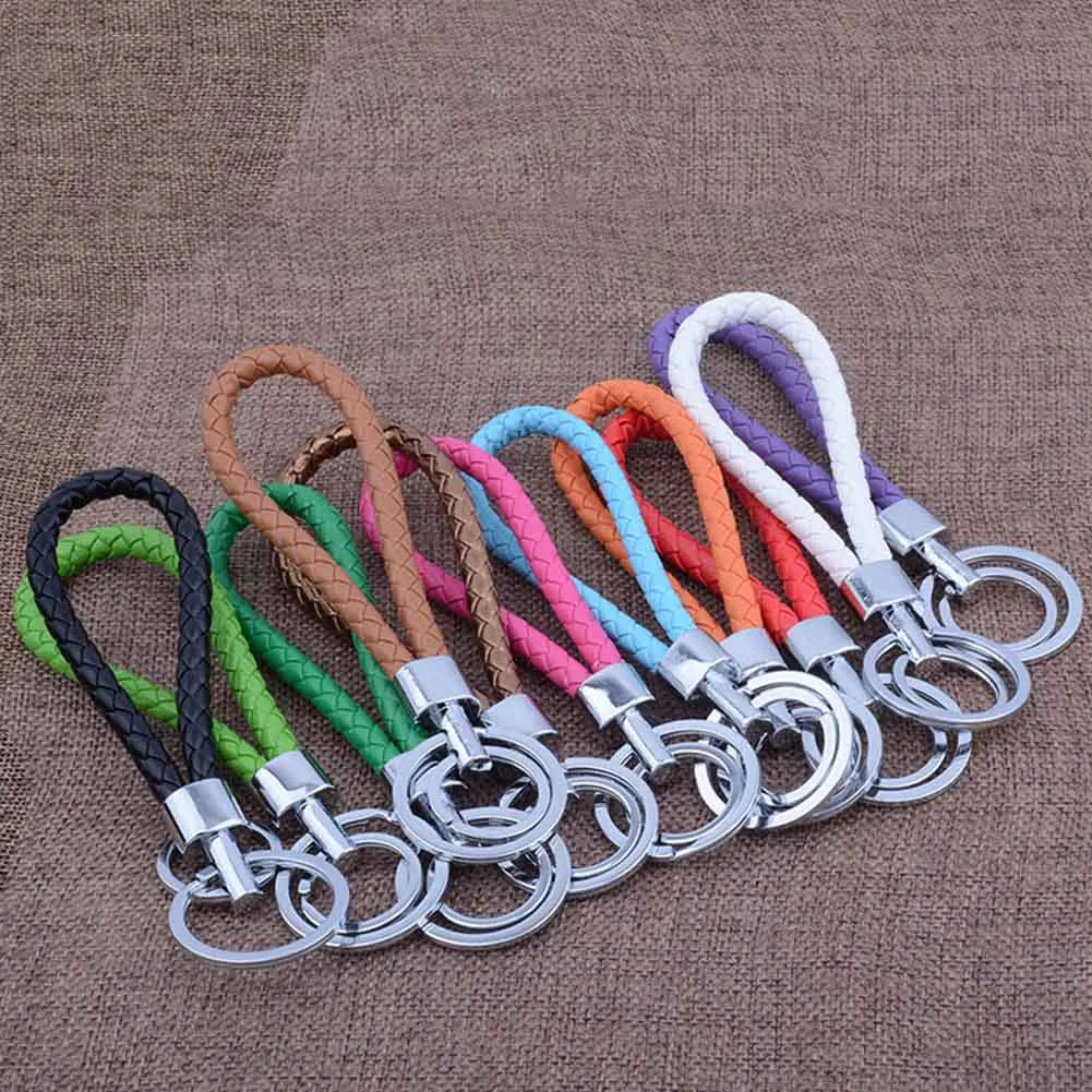 Weave PU Leather Key Chain Ring Braided Rope Keychain