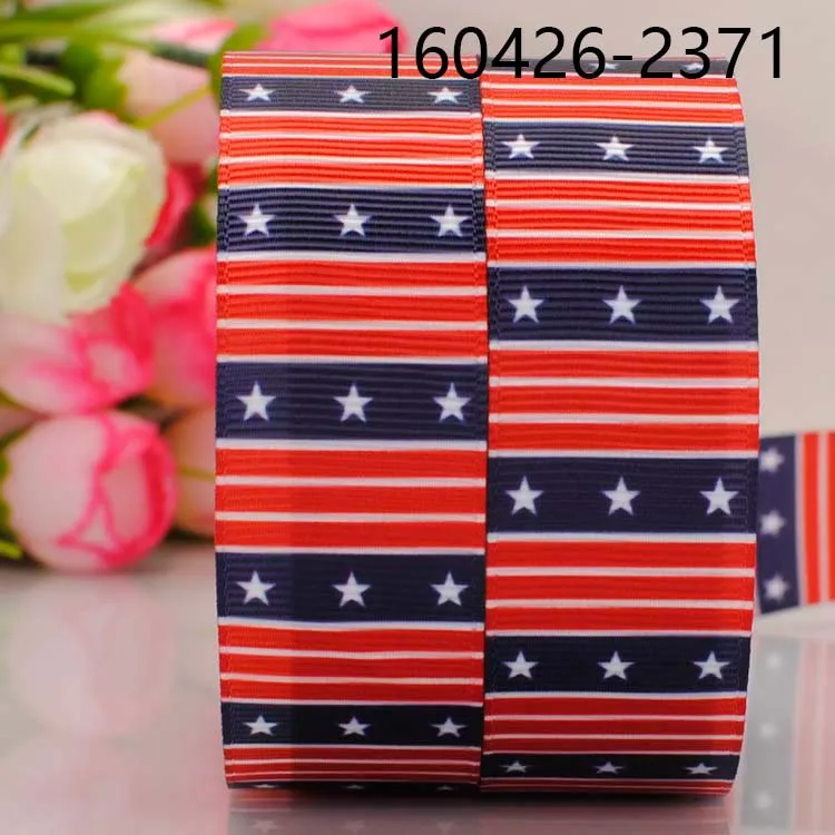 free shipping 50 yards 7/8 &quot 22mm independence day red and blue star pattern printed grosgrain ribbon hairbow DIY | Дом и сад