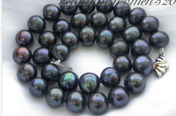 

FREE SHIPPING 10-11mm black round freshwater pearl necklace 18inch