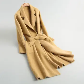 

New Arrival Women Winter Autumn Fashion Turn Down Collar Soft Velvet Long Blends Wool Coats Female Causal Oversize Solid Outwear