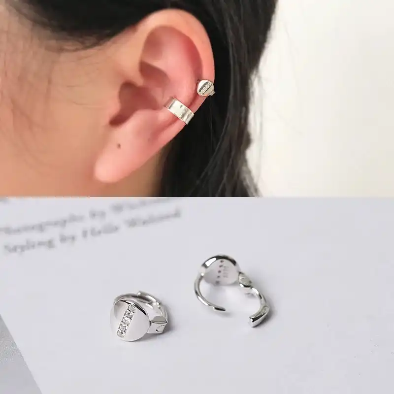 S925 серебро серьги простой циркон круглый небольшой ухо пряжкой уха кости симпатичные сережки тренд диких девушка уха ювелирных изделий silv