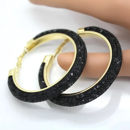 Большие золотистые серьги-кольца для женщин Super Loop диаметром 60 мм Серьги-кольца - Окраска металла: Black