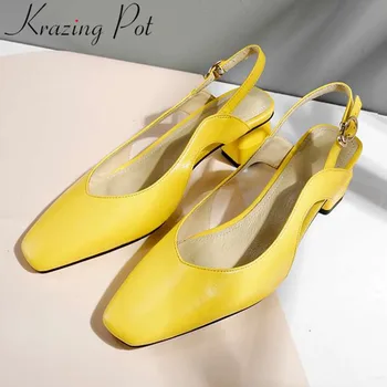 

Large size slingback women pump simple brand vintage retro square toe modern fashion girls summer buckle strap hollow shoes L15