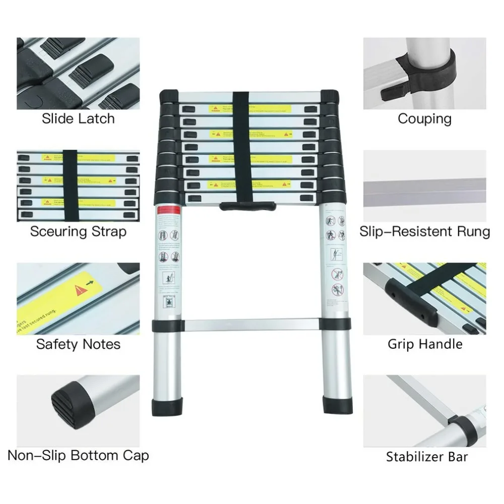 (Корабль от DE) 2,9 м лестница сплав алюминий выдвижной многофункциональный телескопический один прямой расширение выдвижная лестница