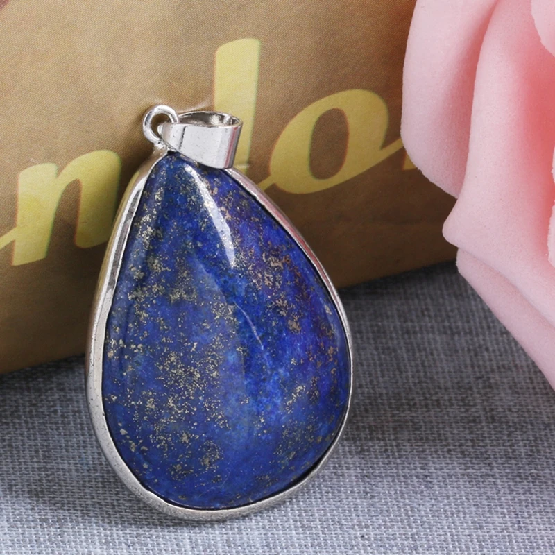 

JAVRICK Women Trendy Natural Quartz Pendant Lapis Lazuli Gem Water Drop Necklace Pendant 1.42x1.02" Chain Lady Girl