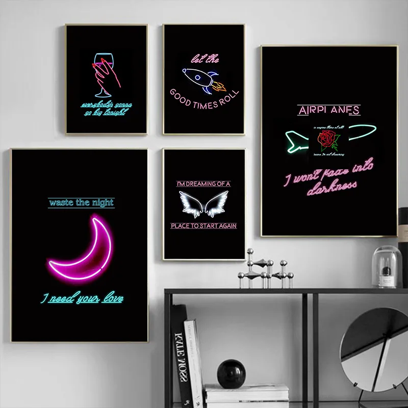 

Nordic Canvas HD Prints Neon Lamp Abstrac Home Decorative Paintings Modular Pictures Modern Artwork for Bedroom Wall Art Poster