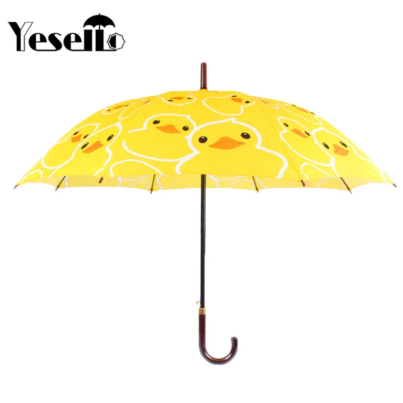 

Yesello Cute Yellow Duck cartoon long handled Windproof Rain and Sunny Umbrella for Women Kids