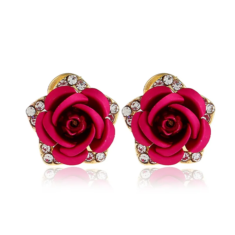 

2018 New Rhinestone Mini Rose Flower Earrings Fashion Gold Crystal Clip Earrings Without Piercing for Women No Hole Dropshipping