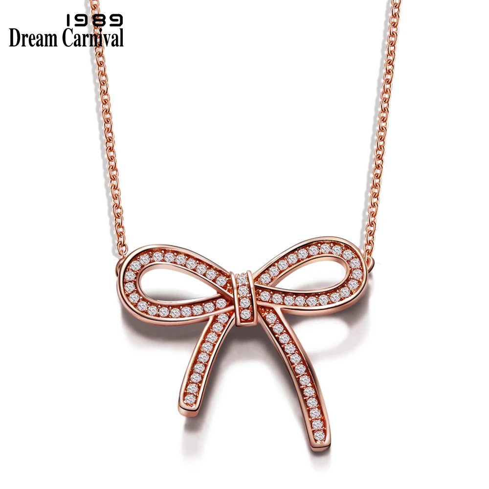 

DreamCarnival 1989 Cutie Sweet look Bowknot Pendant Gift Collier bijoux Rose Gold color Fashio jewelry Women necklace SN05542