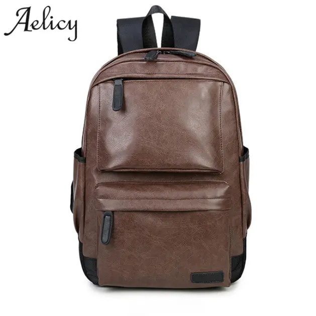 Aelicy Unisex Business Casual Backpacks Travel Bag Black PU Leather Men ...