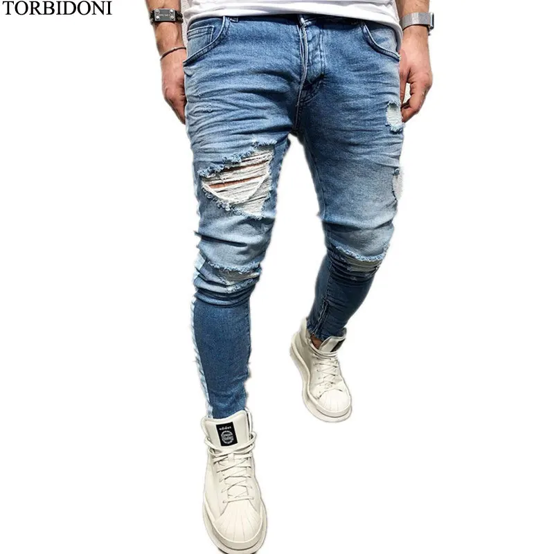Ripped Gloria Jeans Men Hip Hop Hole Denim Jeans Cowboy Pencil Pants Fashion Skinny Denim Joggers Mens Jeans Calca Masculina