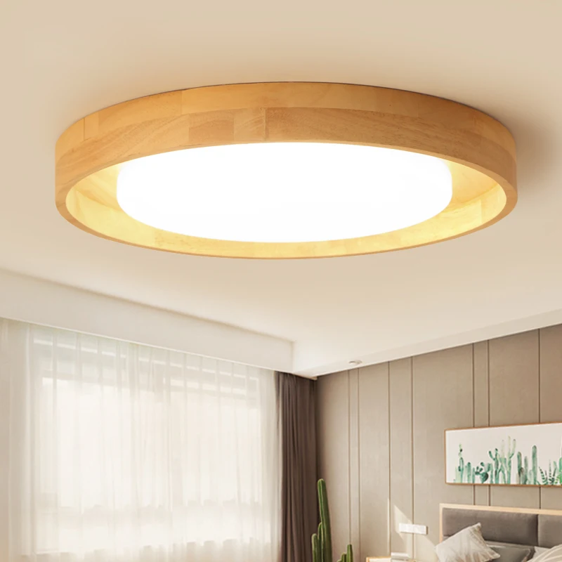 Скандинавский потолочный светильник из твердой древесины Круглый Led диаметр 58 см