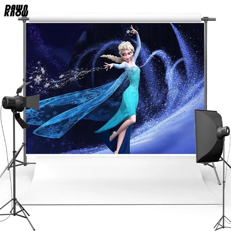 

DAWNKNOW Cartoon Vinyl Photography Background For Baby Elsa Princess Polyester Backdrops For Children Photo Studio Props G069
