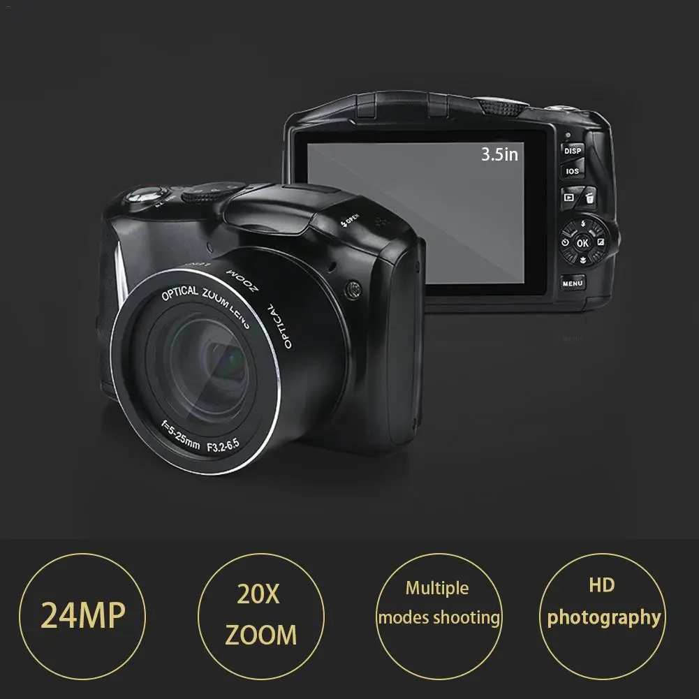 24 megapíxeles telefoto HD hogar fotografía SLR cámara Digital CMOS Sensor 20x Zoom JPEG/AVI 3,5 \