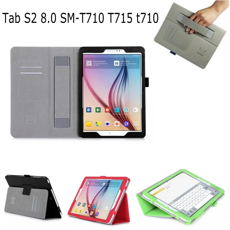 

Hand Strap Case For Samsung Galaxy Tab S2 8.0 T715 T710 SM-T710 ID Card Slot PU Leather Stand Smart Cover For Samsung T710 T715