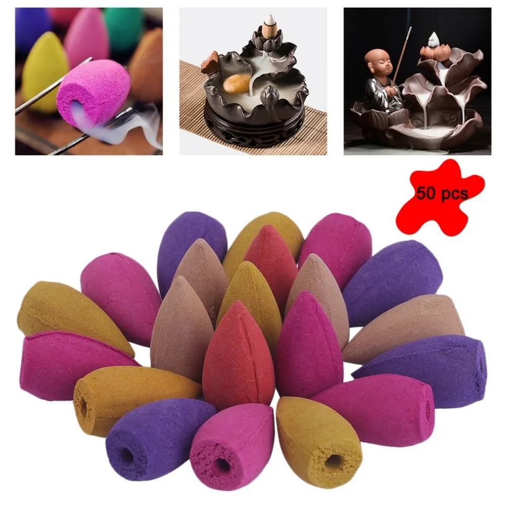 50pcs Bullet Backflow Incenses Sandalwood Tower Incense Burner Fragrant Reflux Aromatherapy Cones Household Perfume