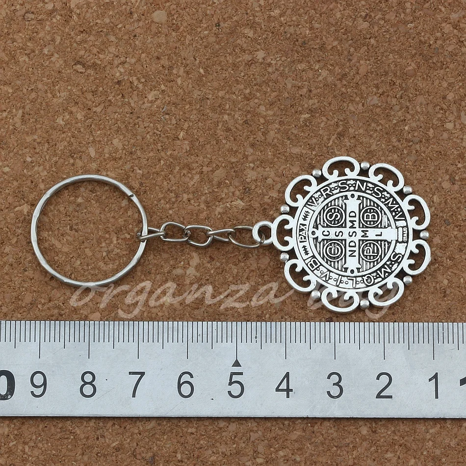 Exorcism Flower Saint Benedict Medal Catholic Cross Keychain Travel Protection