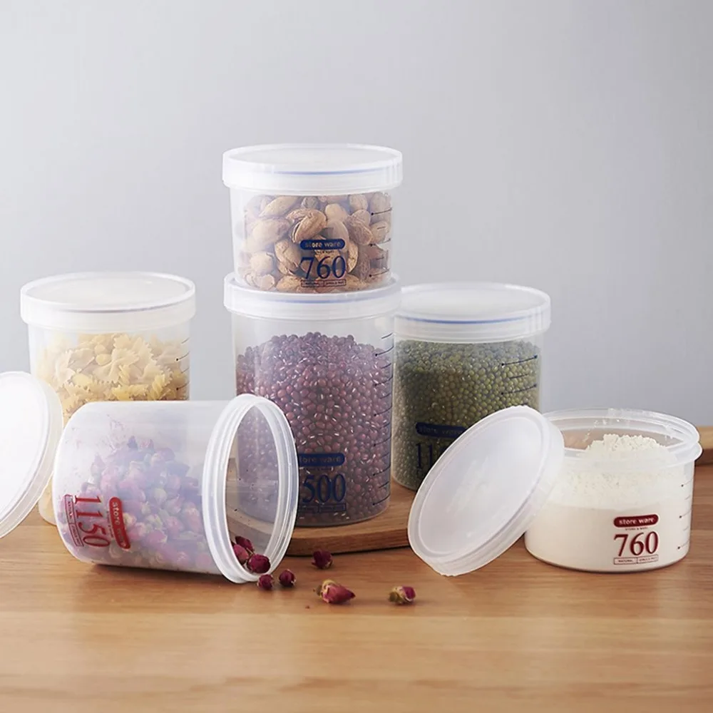 

760-1500ml Scale Marking Food Fresh-keeping bottle Dry Food Snack Storage Can With Lid Kitchen Fruits Spices Container Jars