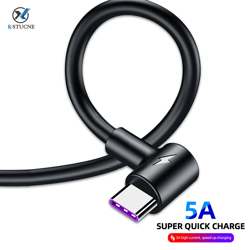 

USB C Cable 5A Supercharge 90 Degree USB Type C Cable For Huawei P20 P30 Quick Charging For Samsung Fast Charger Data Sync Cable
