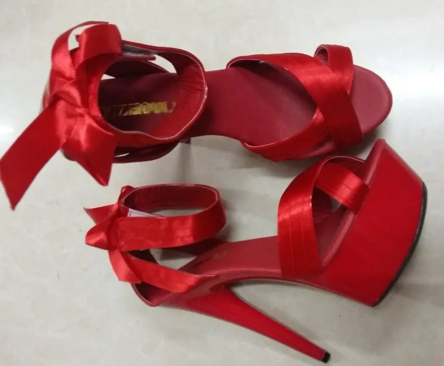 15CM Sexy silken face bow for women's shoes, decorative waterproof platform high heel sandals, ultrafine pole dancing shoes