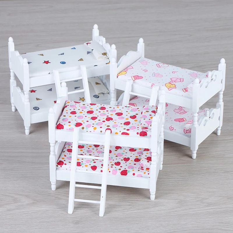  1:12 Handmade Toy House Children'S Play House Bedroom Bunk Bed Dolls Furniture Accessories Children